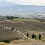 road trip en toscane paysage avec cyprès et chemin