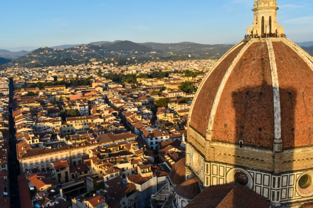 vue sur Florence et le Duomo depuis le campanile, lumière du coucher de soleil